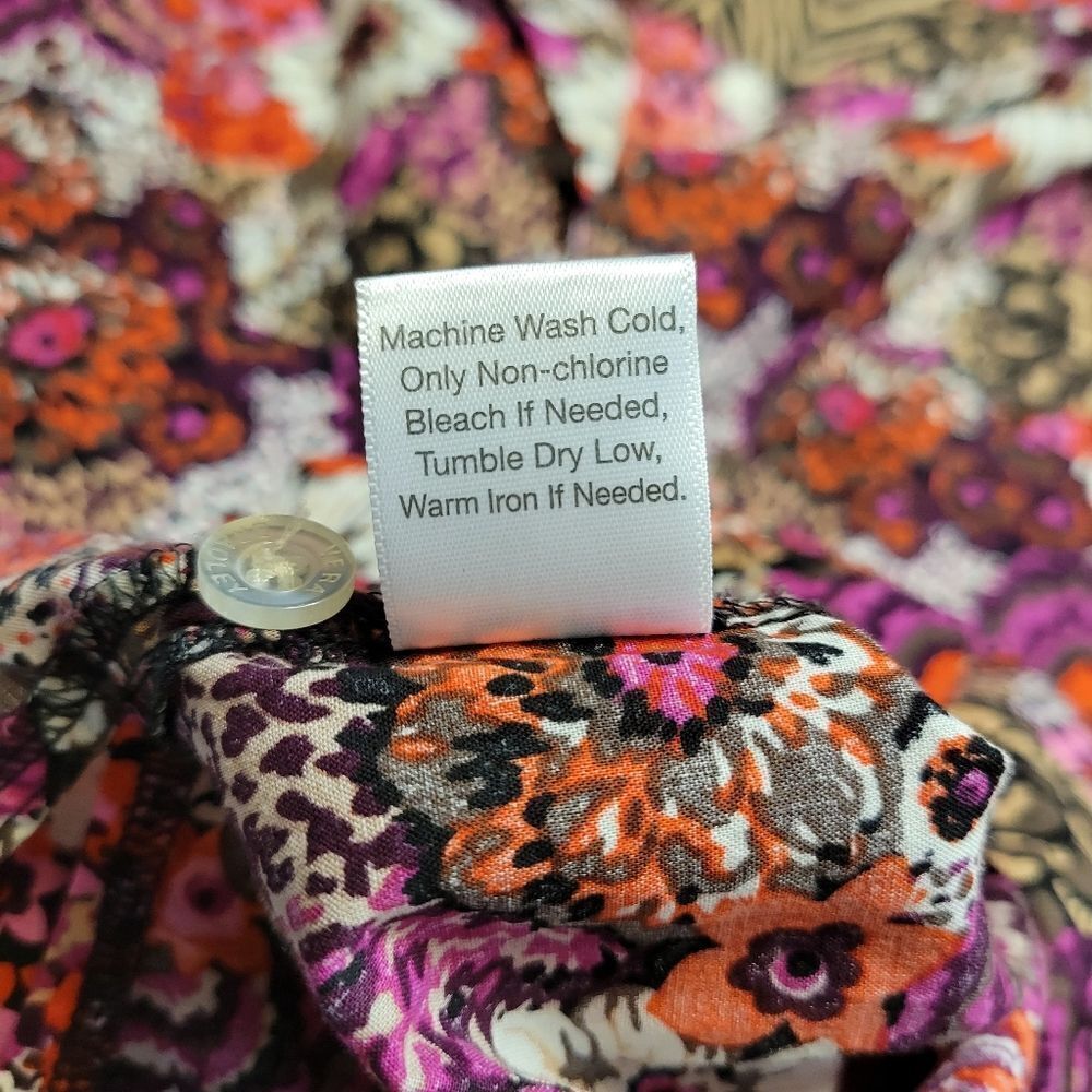 Vera Bradley Rosewood Floral Button Down Cotton Flip Cuff Contrast Top Blouse - Picture 10 of 11